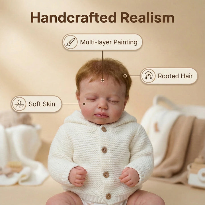 NPK 49CM Loulou Asleep Newborn Baby Doll - Soft Body Lifelike 3D Skin Visible Veins High Quality Handmade Doll for Collectors