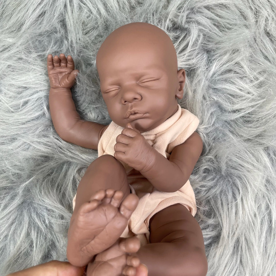 19″ Romy Dark Skin Unpainted Reborn Doll Kit – Vinyl Newborn Parts with Cloth Body
