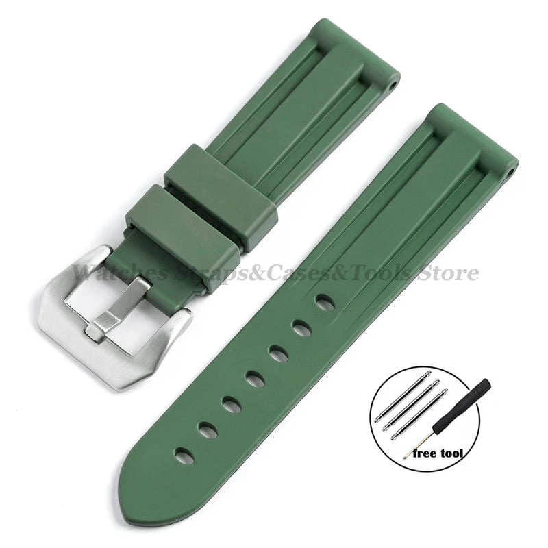 FKM Fluororubber Strap Watchband For Panerai 111 386 441 22mm 24mm Bracelet for Seiko for Tissot Men's Waterproof High Quality