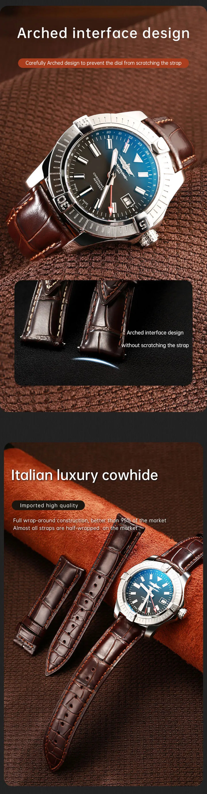 Maikes Top Quality Leather Watch Strap Accessories Butterfly Buckle For Chopard Breitling Omega Patek Philippe Watch Band