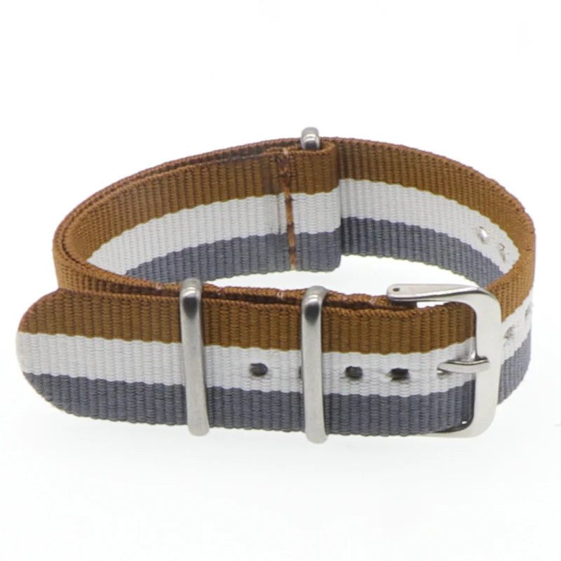 Striped Nylon Watch Strap with Silver Buckle (16-22mm)