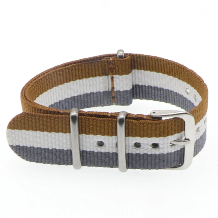 Striped Nylon Watch Strap with Silver Buckle (16-22mm)