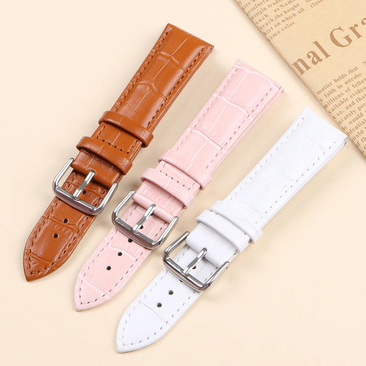 10mm–24mm Genuine Calfskin Leather Watch Strap (Slub Pattern, Universal)