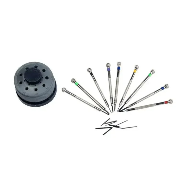 9PCS Watch & Glasses Repair Screwdriver Set with Rotating Base – Steel