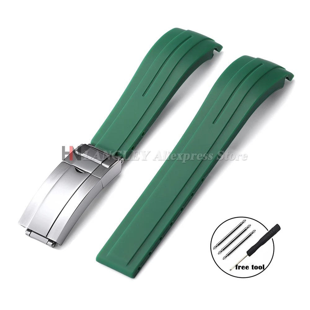 Curved Rubber Watch Strap for Rolex Oysterflex – 20–22mm, Waterproof