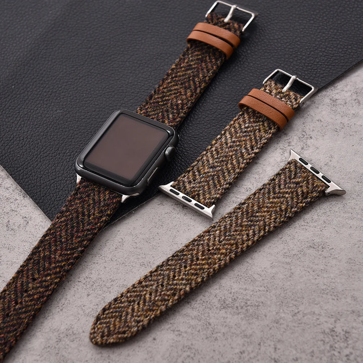 Vintage Wool & Leather Apple Watch Band – 40–49mm for Series 10–6, SE & Ultra 2