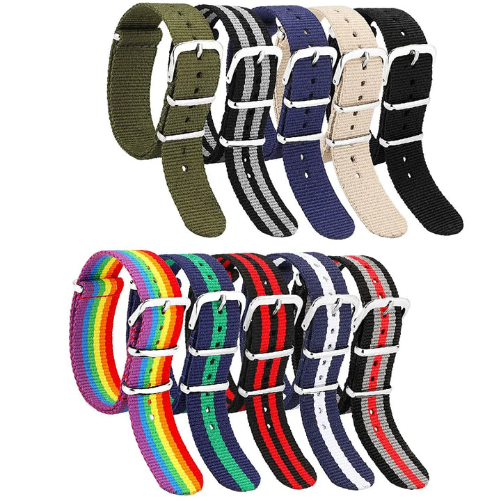 Striped Nylon Watch Strap with Silver Buckle (16-22mm)