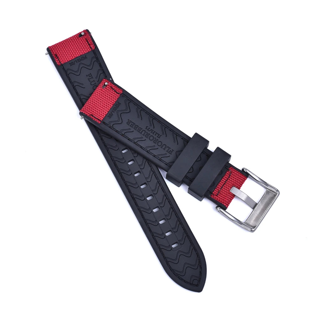 New Design Hybrid FKM Watch Strap 20mm 22mm Fluoro Rubber Canvas Nylon Watchbands Quick Release For Each Brand Diving Watches