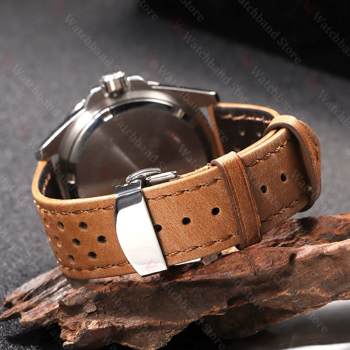 Genuine Cowhide Leather Watch Strap – 18/20/22mm, Vintage, Butterfly Buckle