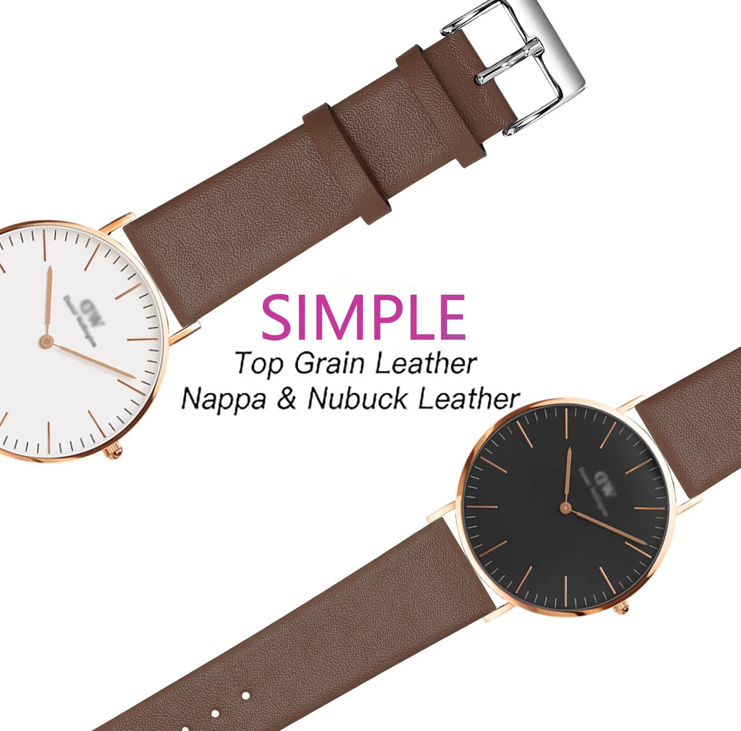 Minimalist Leather Watch Strap 12–22mm