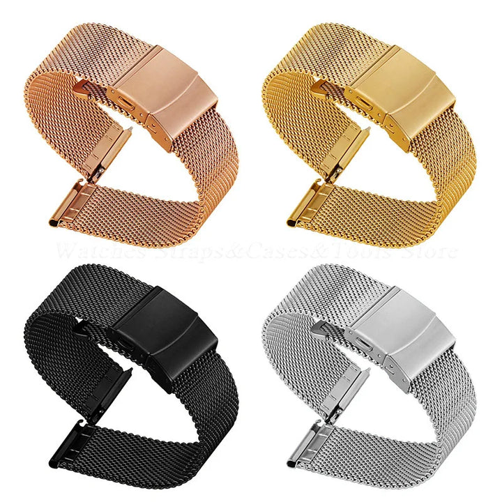 General Use Quick Release Watchband Stainless Steel Band 0.6mm Milanese Strap 12/14/16/18mm 20mm 22mm 24mm for Omega for DW Belt