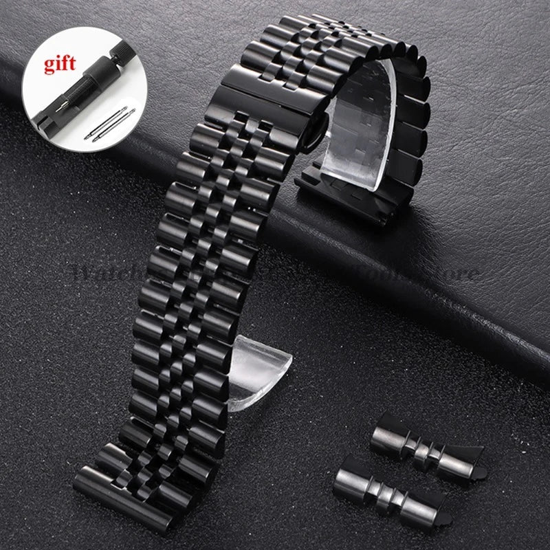 Solid Stainless Steel Watch Band 12–22mm for Rolex (Flat & Curved Ends)