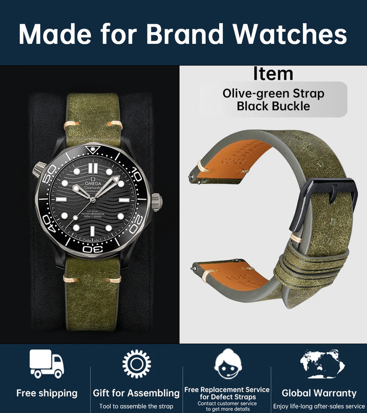 Top Full Grain Leather Watch Strap Quick Release For IWC MIDO SEIKO Watchband Accessories Bracelet Italian Cowhide Watch Band