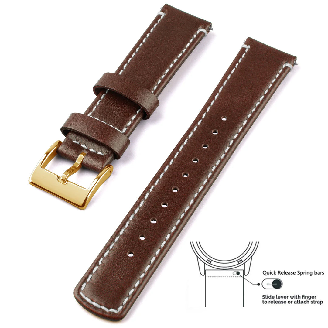 Top Grain Genuine Leather Quick Release Watch Band 20–22mm for Samsung Galaxy Watch