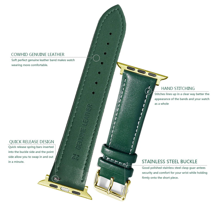 Genuine Leather Apple Watch Band 40–49mm for iWatch Series 3–8 & Ultra