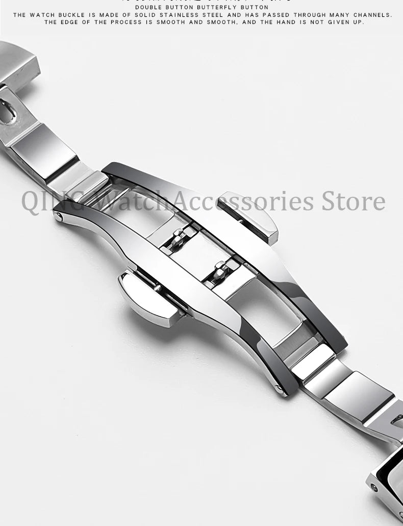 Arc Flat-End Stainless Steel Watchband – Universal, 12–24mm, Butterfly Clasp
