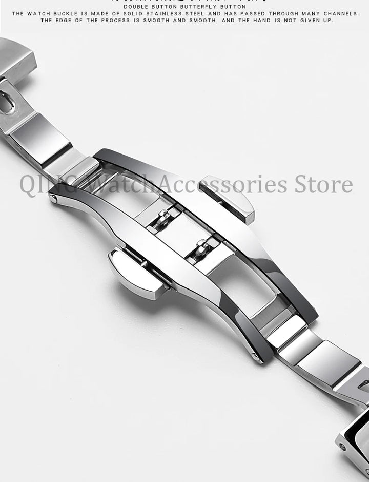 Arc Flat-End Stainless Steel Watchband – Universal, 12–24mm, Butterfly Clasp