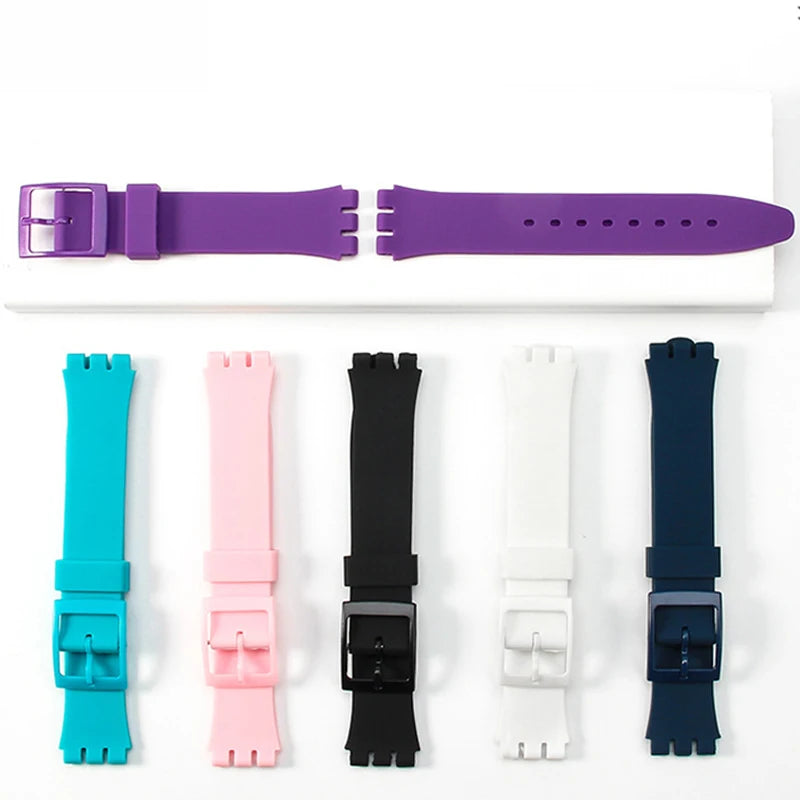 Colorful Silicone Rubber Watch Strap for Swatch (16–20mm)