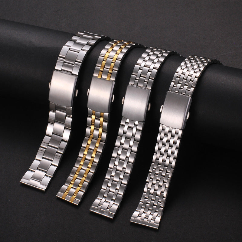 Universal Stainless Steel Watch Strap with Folding Buckle (18–22mm)