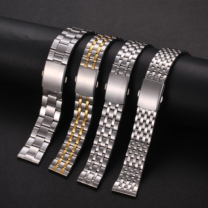 Universal Stainless Steel Watch Strap with Folding Buckle (18–22mm)