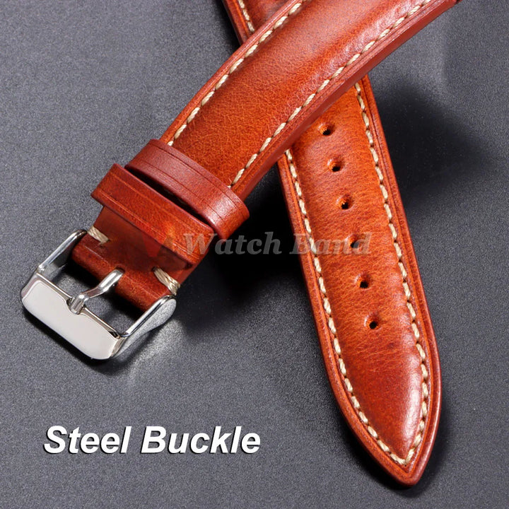 Vintage Oil Wax Leather Watch Strap – 18-22mm Brown for Samsung Galaxy