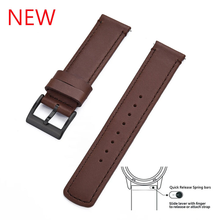 JUELONG Premium Leather Watch Strap 20mm 22mm With Quick Release Watch Bands Black Silver Buckle For Men's Watches Accessories