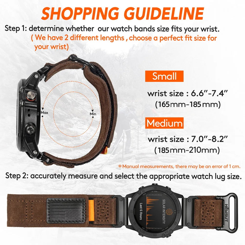 HEMSUT Leather Watch Band For Garmin Quickfit 20 22 26mm Retro Wrist Strap For Fenix/ Marq/EPIX /Instinct /Tactix