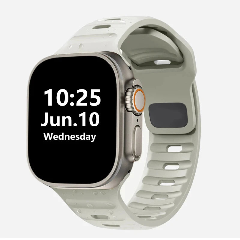 Silicone Rubber Apple Watch Band 38–49mm for iWatch Series 3–8 & Ultra