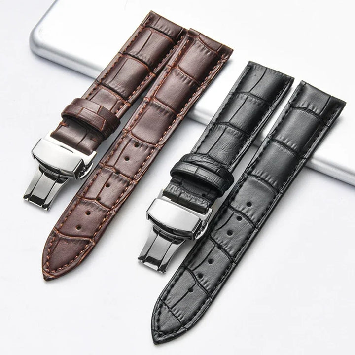 Genuine Leather Watch Strap with Butterfly Clasp (18–22mm)