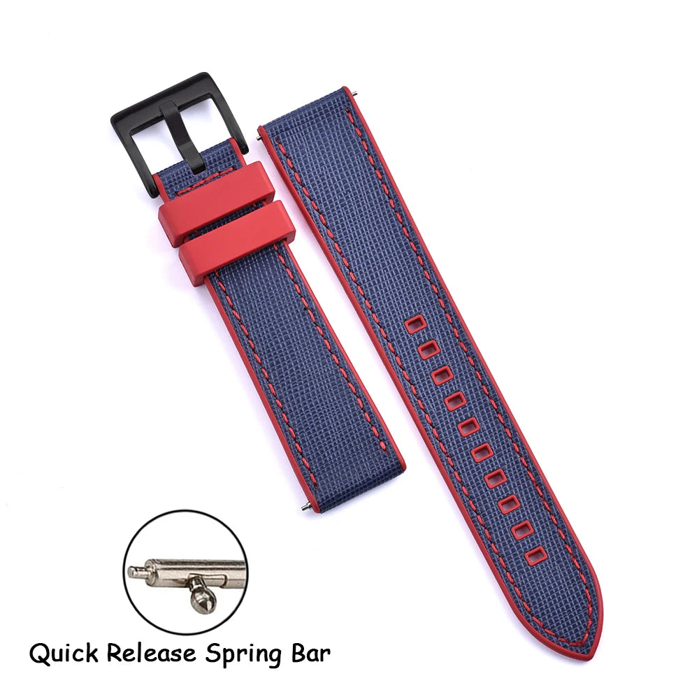 FKM Rubber Strap 20mm22mm Leather Qucik Release Watch Band Universal Women Men Watch Accessories for Omega Seiko Sports Bracelet