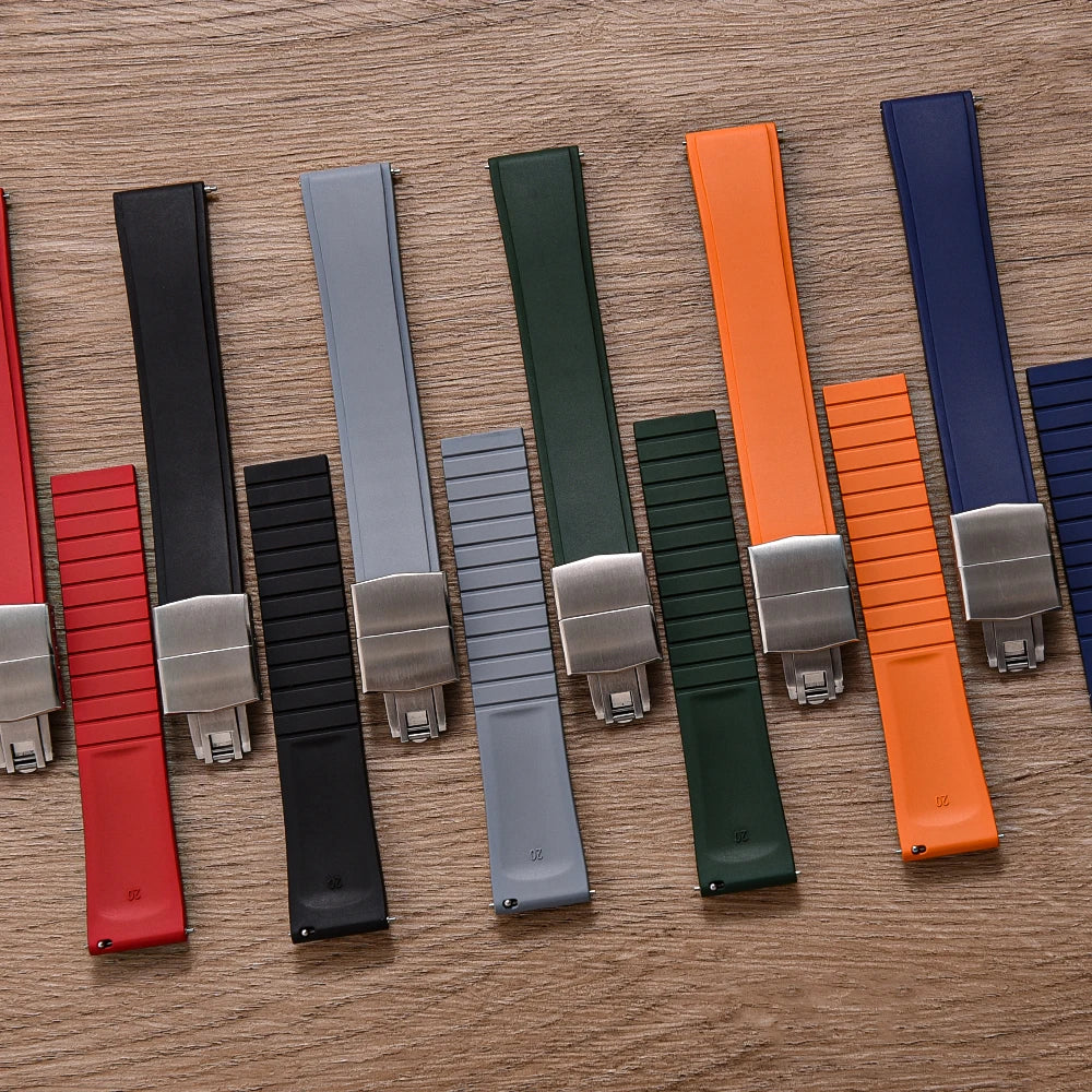 New Design Convex Shape CTS FKM Rubber Watch Strap 19mm 20mm 21mm 22mm CTS Watchbands Quick Release Butterfly Buckle Cut To Size