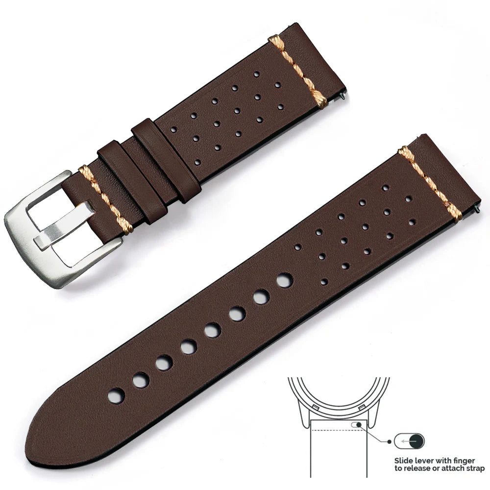 Genuine Leather Quick Release Watch Band 20–22mm for Huawei & Samsung Galaxy 45/46mm