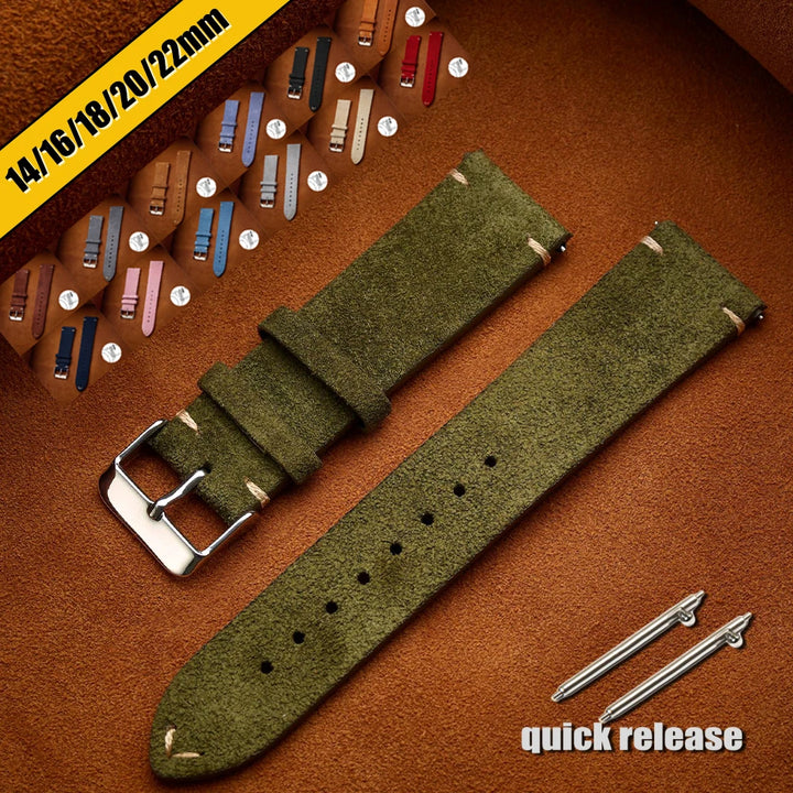 Wristband 20mm 22mm 14mm 16mm 18mm Quick Release Soft Suede Strap Green Brown Watch Band Calfskin Bracelet Women&Men Accessories