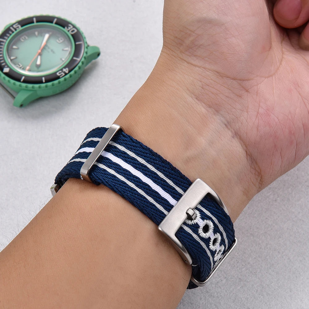 NATOBEL Embroidery Recycled Nylon Sailcloth Strap 20mm 22mm Luminous Recycled Nylon Watchband For Scuba Fifty Series Watches