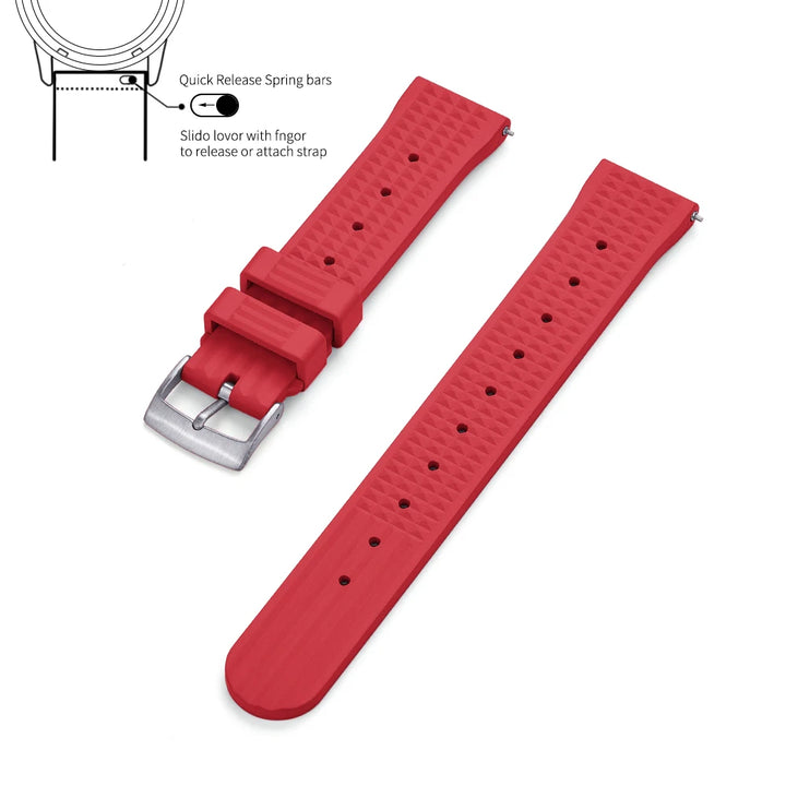 Premium Grade Waffle FKM Watch Band 20mm 22mm Quick Release Fluoro Rubber Waffle Watch Strap For Traditional Diving Watch