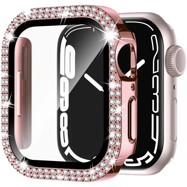 Glass+Cover For Apple Watch Case 45mm 44mm 41mm 40mm 38 42mm Bling Diamond bumper+Screen Protector iwatch series 9 8 7 5 6 4 SE