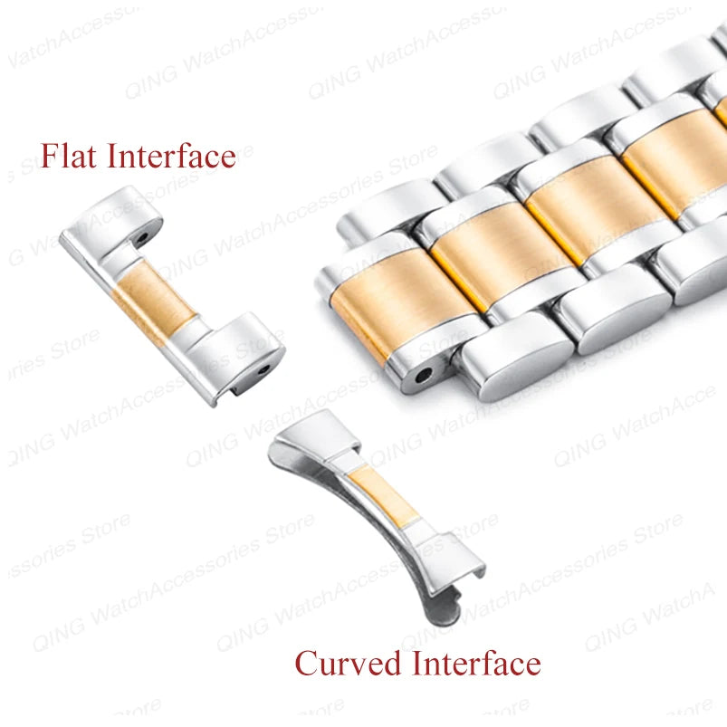 Arc Flat-End Stainless Steel Watchband – Universal, 12–24mm, Butterfly Clasp