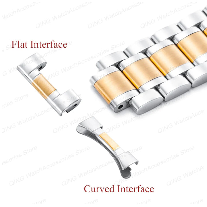 Arc Flat-End Stainless Steel Watchband – Universal, 12–24mm, Butterfly Clasp