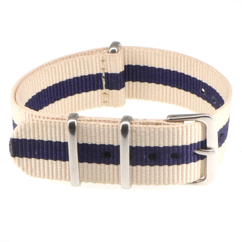 Striped Nylon Watch Strap with Silver Buckle (16-22mm)