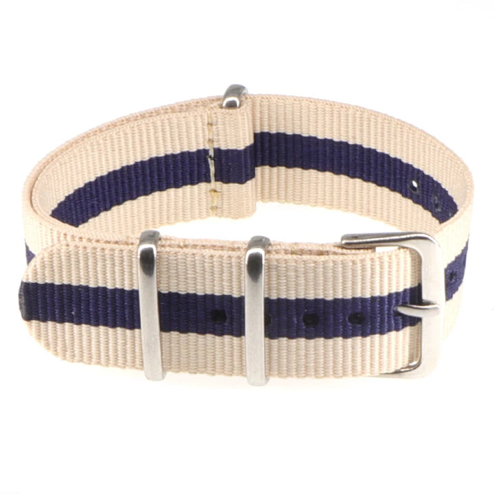 Striped Nylon Watch Strap with Silver Buckle (16-22mm)