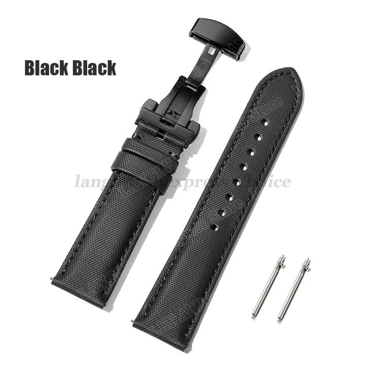 Sailcloth Nylon & Leather Watch Strap – 20/22mm, Omega & Huawei, Green