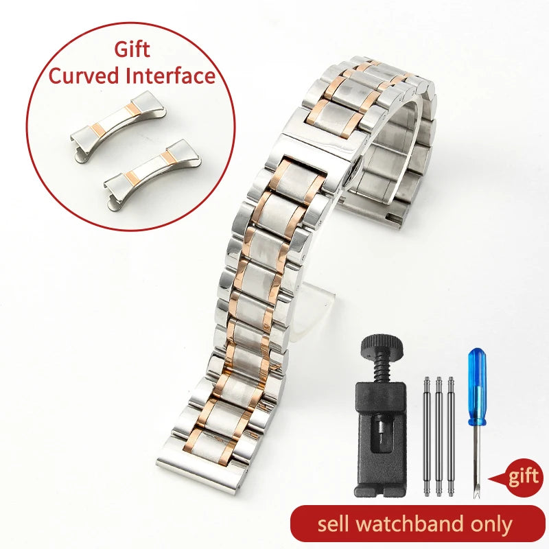 Stainless Steel Watch Strap for Tissot – 14–20mm, Silver & Rose Gold