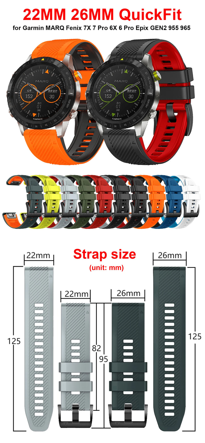 QuickFit Silicone Watch Strap 22/26mm for Garmin Fenix, MARQ, Epix & D2 Series