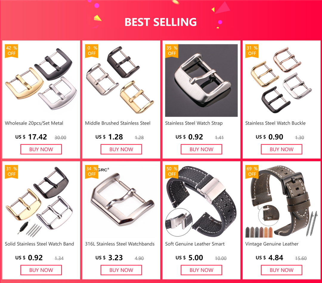 Metal Watch Band Buckle 16-24mm Silver, Black, Gold Stainless Steel