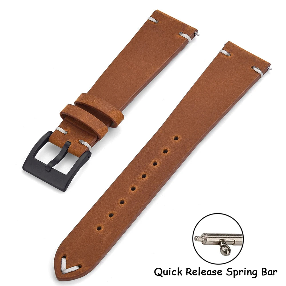 Crazy Horse Vintage Leather Quick-Release Watch Strap (18-22mm)