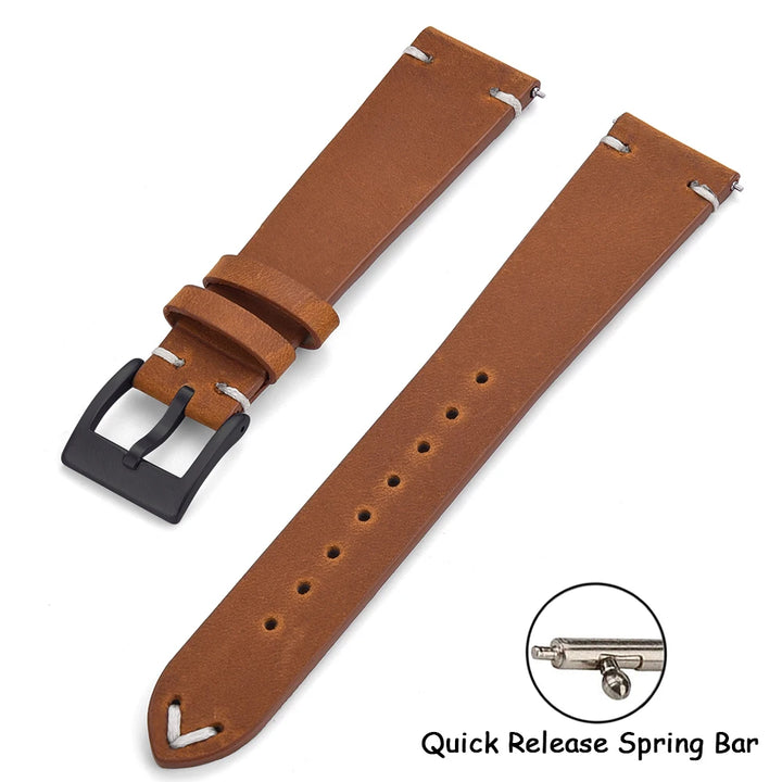 Crazy Horse Vintage Leather Quick-Release Watch Strap (18-22mm)