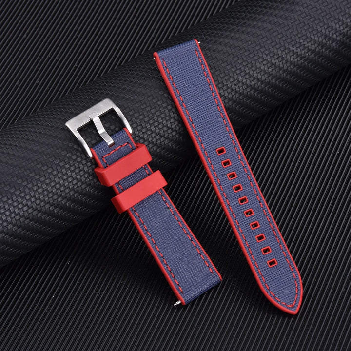 JUELONG New Design FKM Watch Strap 20mm 22mm Quick Release Hybrid Fluoro Rubber Saffiano Leather Watchbands