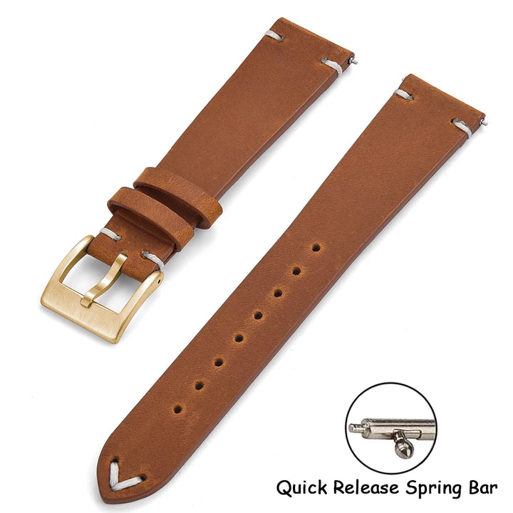 Crazy Horse Vintage Leather Quick-Release Watch Strap (18-22mm)