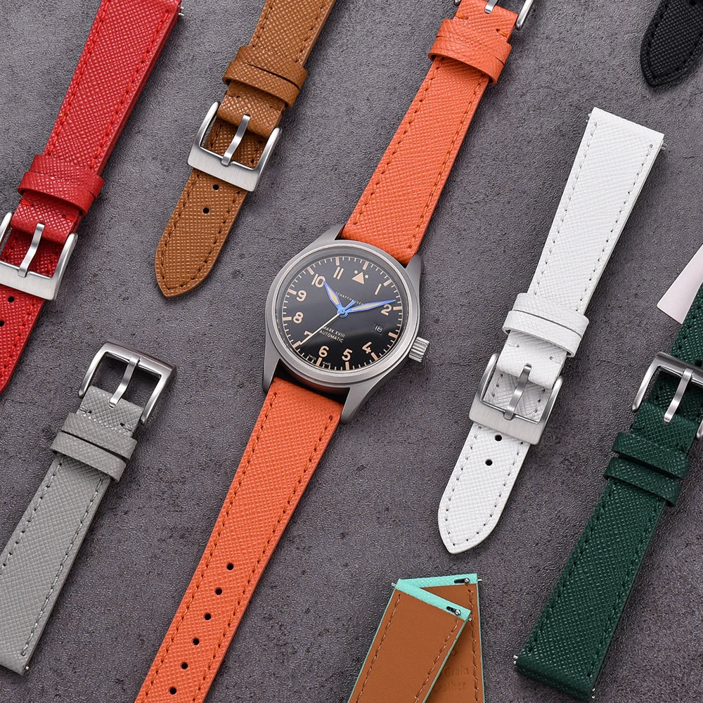 Quick Release Saffiano Leather Watch Strap – 18-24mm Universal