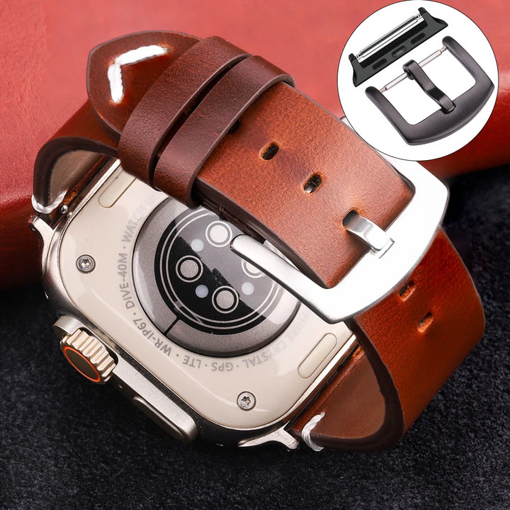 Handmade Vintage Leather Strap for Apple Watch 38-49mm Series 4-9, SE, Ultra